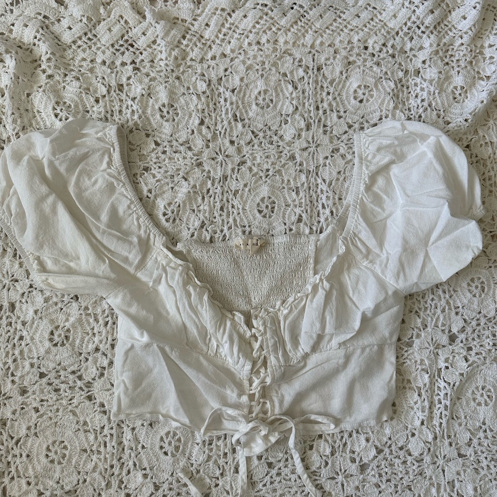 LA Hearts White Lace Up Top